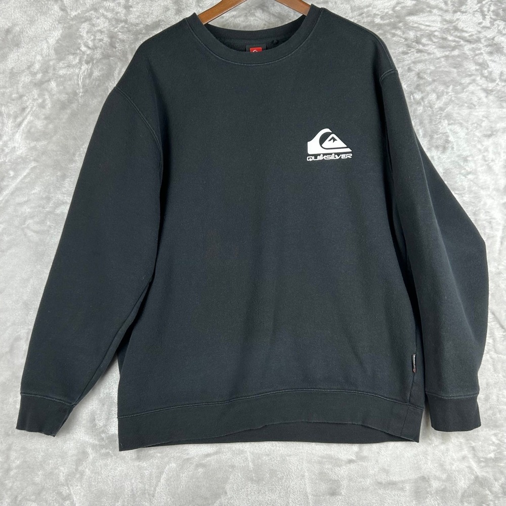 Quiksilver Crew Neck Sweatshirt Mens Black Pullover Logo Casual